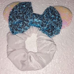 Mouse Ears Soft Plush White Velvet Scrunchie Elastic Hair Band